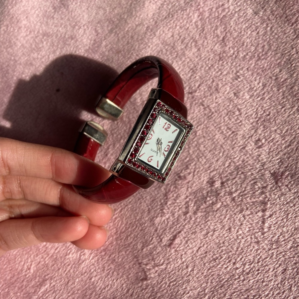 Red Cuff Watch with Silver Accents
